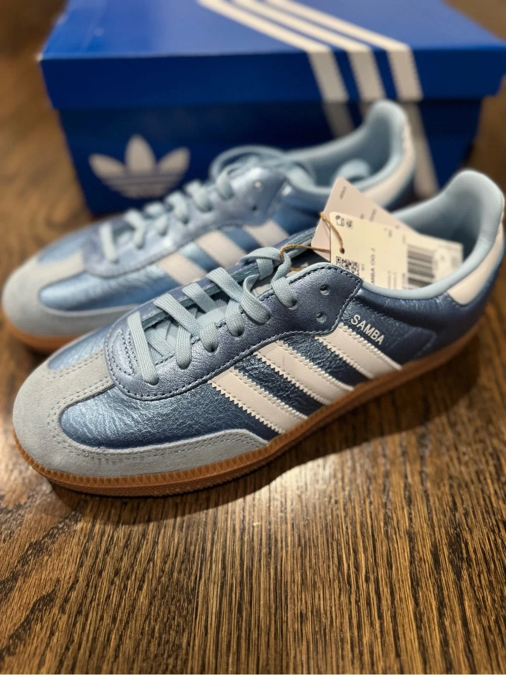 adidas Samba OG Junior Silver Metallic Cloud Clear Sky Blue White Gum Size 5.5